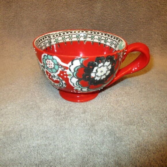 Anthropologie ELKA Ayaka PEDESTAL Coffee MUG Cup FOOTED Twist Handle TEXTURED - Picture 1 of 10